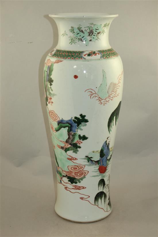 A large Chinese famille verte baluster vase, in Kangxi style, 59.5cm